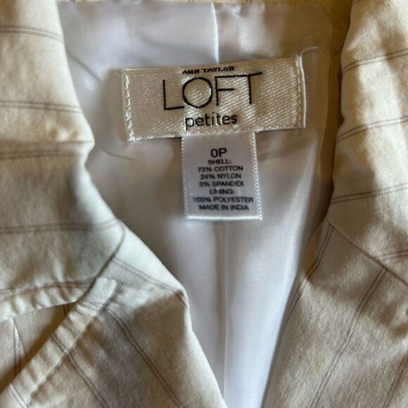 Ann Taylor LOFT 0petite off white pinstriped shirt cotton blend jacket vintage - Picture 2 of 12